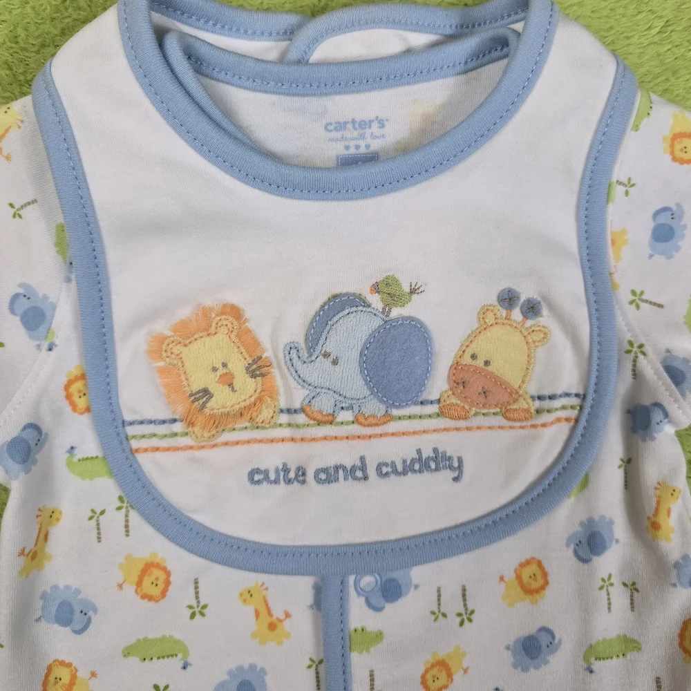 NWT 6-9M Baby BOYS 2P FOOTIE & BIB  LION  ELEPHANT + GIRAFFE  CUTE & CUDDLY (Q1) - Picture 6 of 6